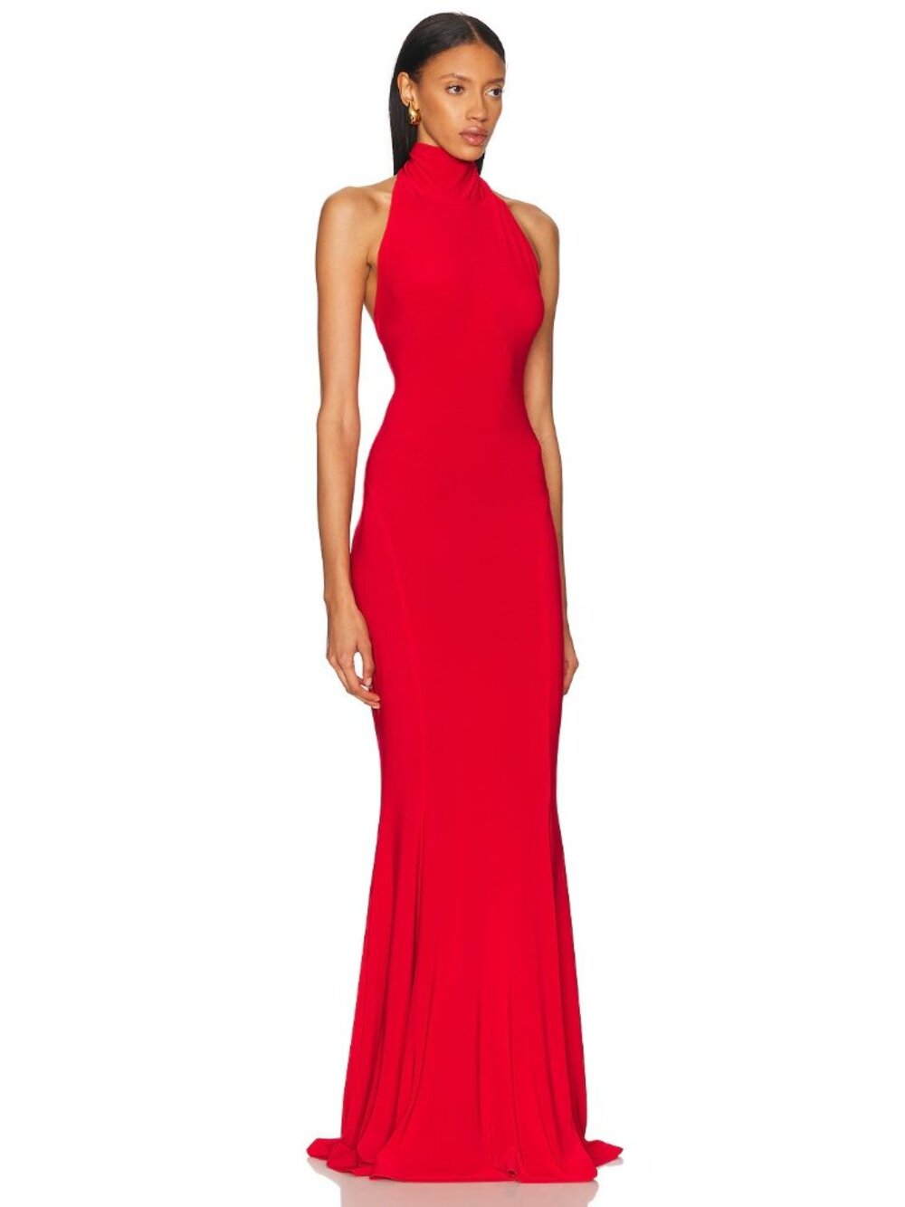 Norma Kamali for FWRD Halter Turtle Fishtail Gown in Tiger Red - Picture 2 of 3